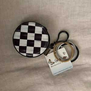 MacKenzie-Childs Black and White Checker Round Coin Pouch with Hair Tie Set